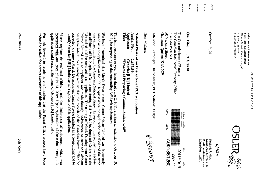 Document de brevet canadien 2657544. Cession 20111019. Image 1 de 9