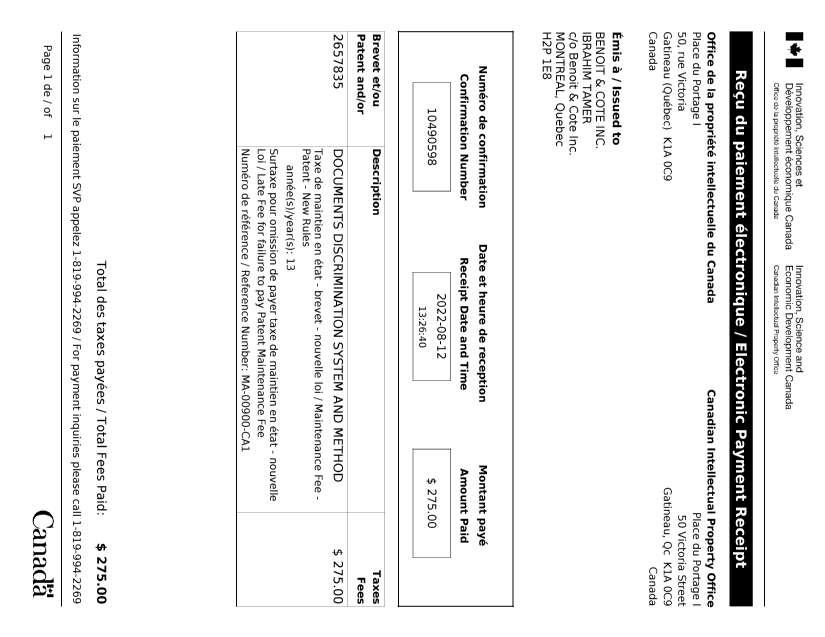 Document de brevet canadien 2657835. Paiement de taxe périodique 20220812. Image 1 de 1