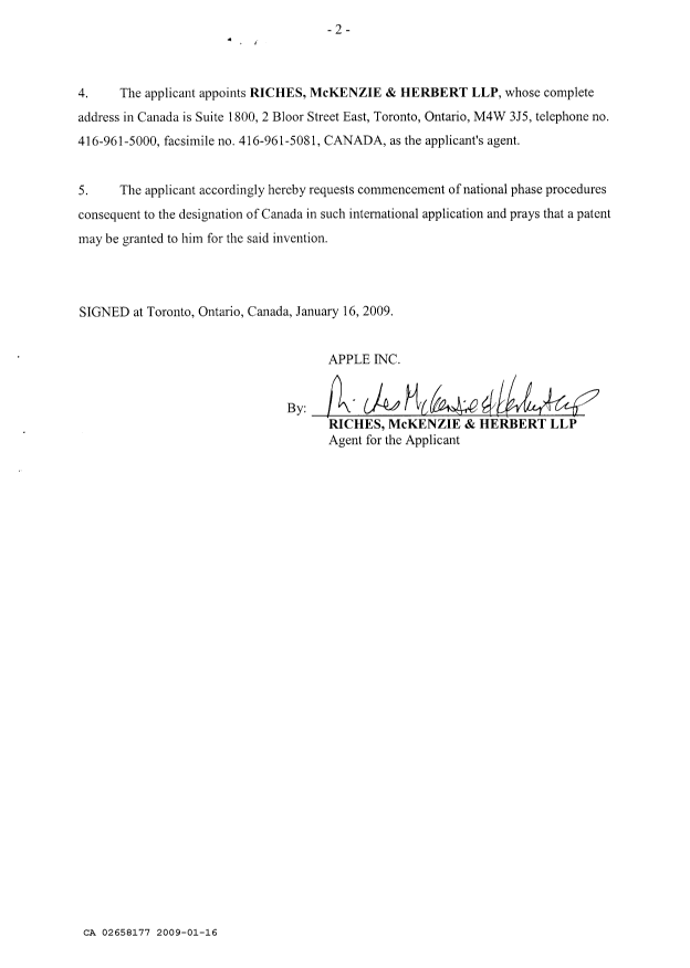 Canadian Patent Document 2658177. Assignment 20090116. Image 4 of 4
