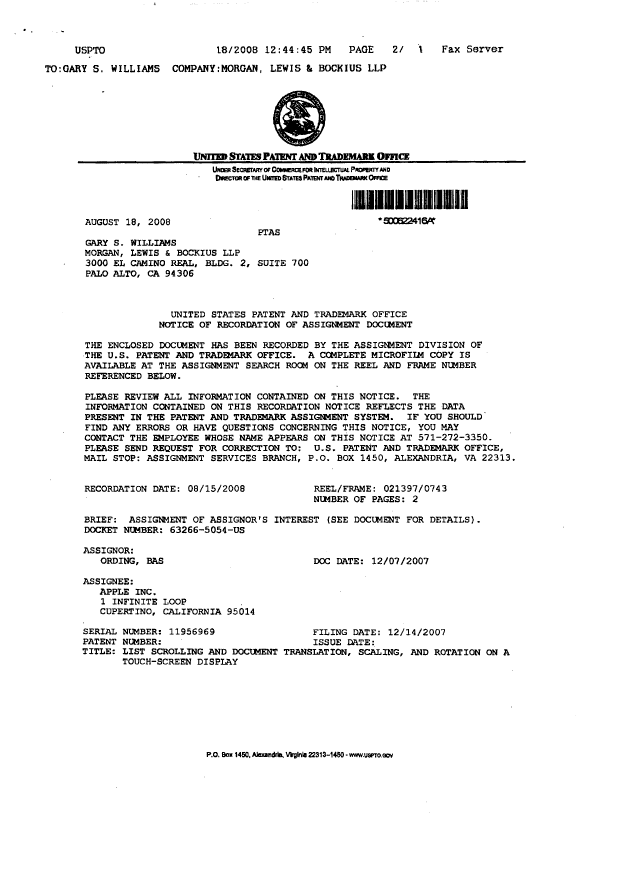 Canadian Patent Document 2658177. Assignment 20090414. Image 2 of 5
