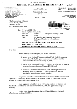 Canadian Patent Document 2658177. Correspondence 20100817. Image 1 of 5