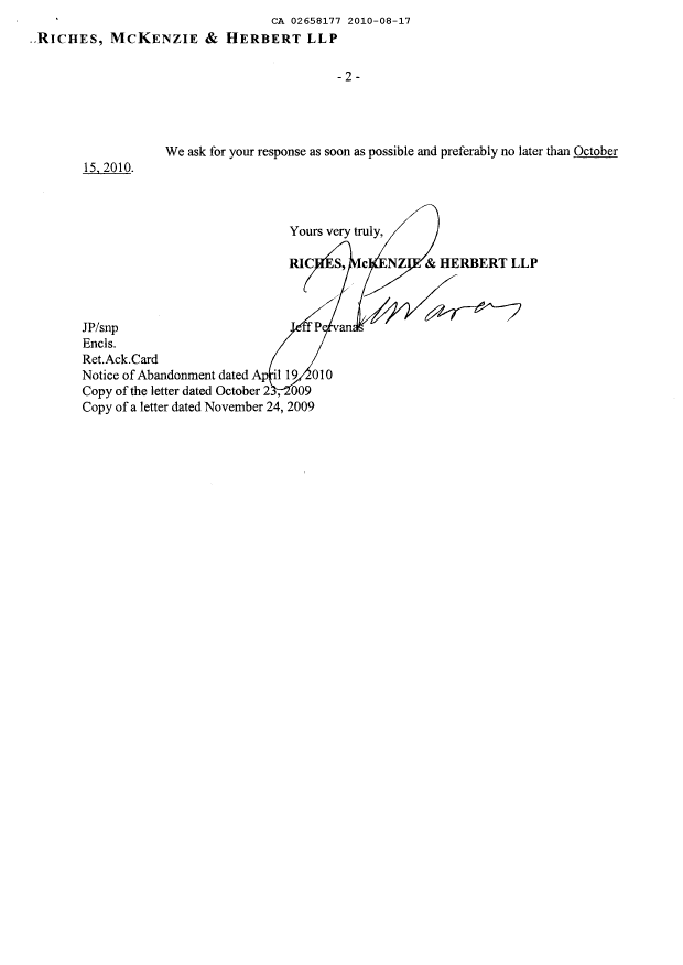 Canadian Patent Document 2658177. Correspondence 20100817. Image 2 of 5