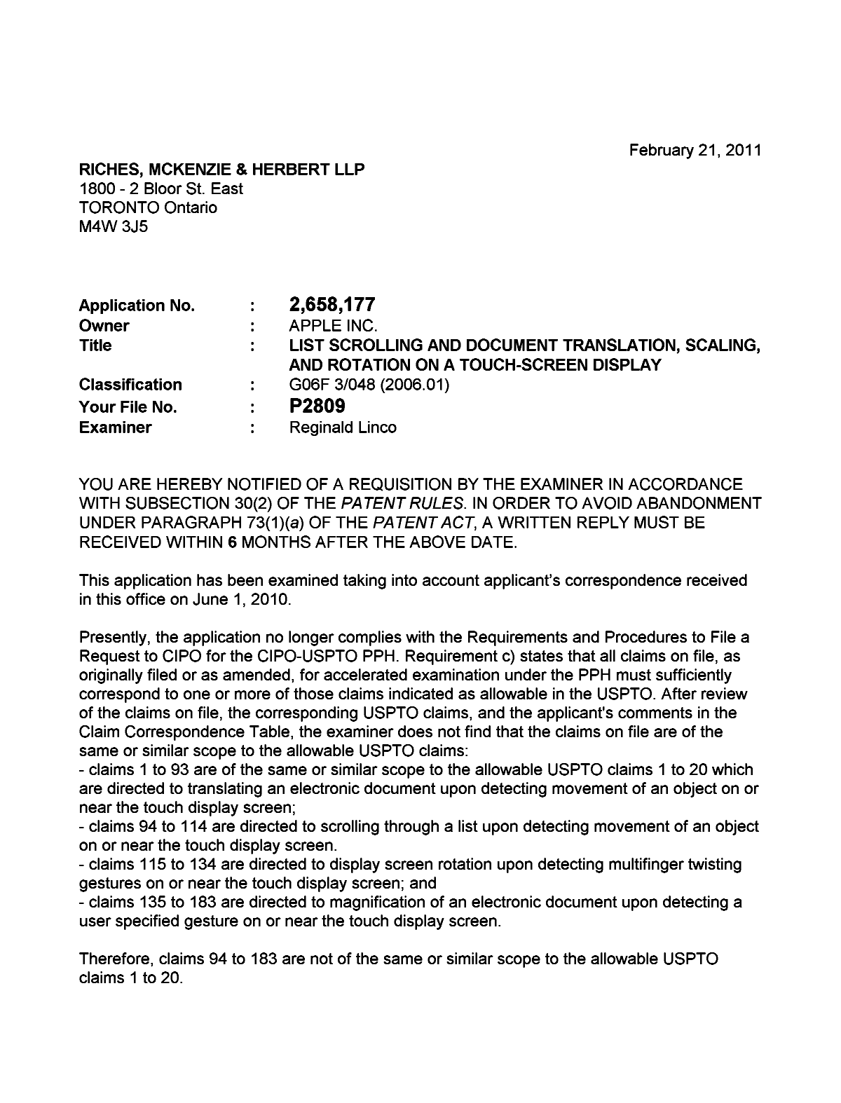 Canadian Patent Document 2658177. Correspondence 20110221. Image 1 of 2