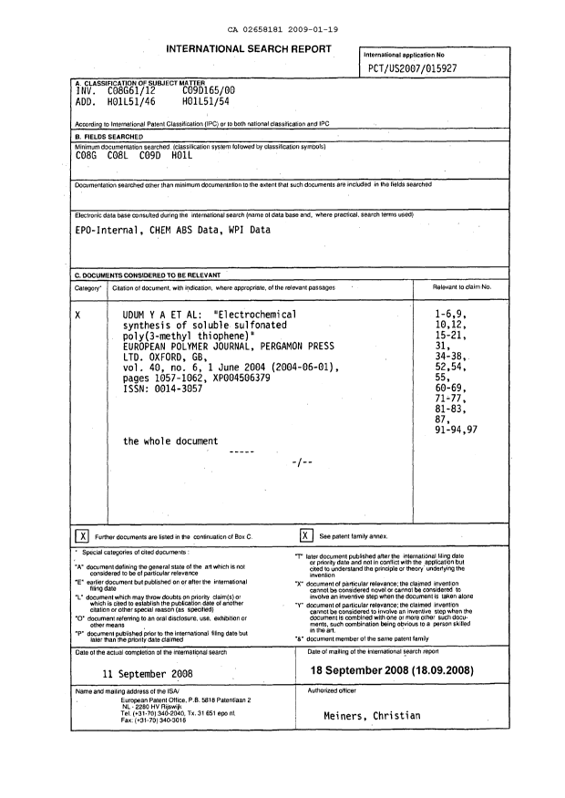 Document de brevet canadien 2658181. PCT 20090119. Image 1 de 7
