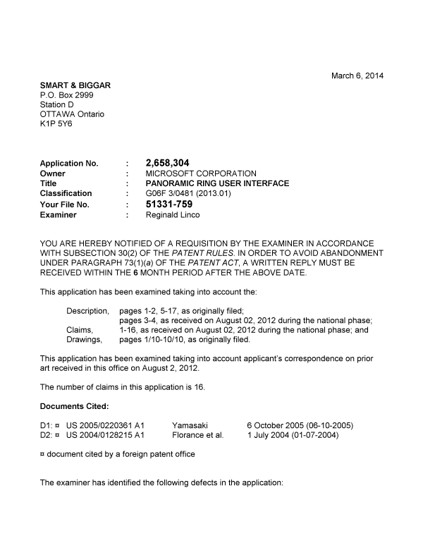 Canadian Patent Document 2658304. Prosecution-Amendment 20140306. Image 1 of 4