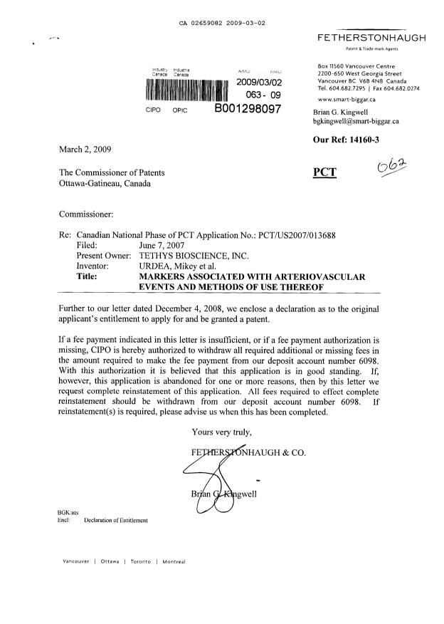 Canadian Patent Document 2659082. Correspondence 20090302. Image 1 of 2