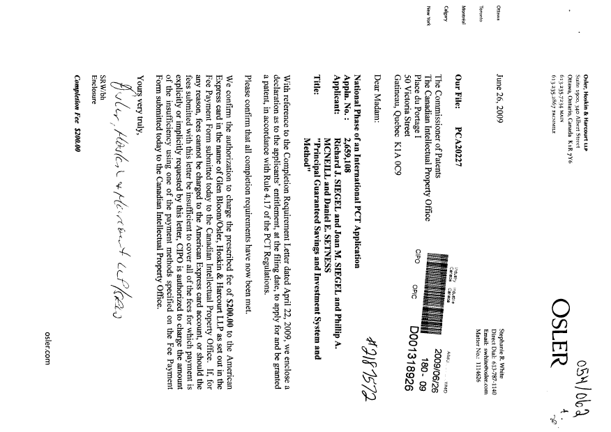 Document de brevet canadien 2659108. Cession 20090626. Image 1 de 2