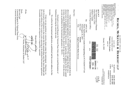 Document de brevet canadien 2659397. Correspondance 20081230. Image 1 de 5
