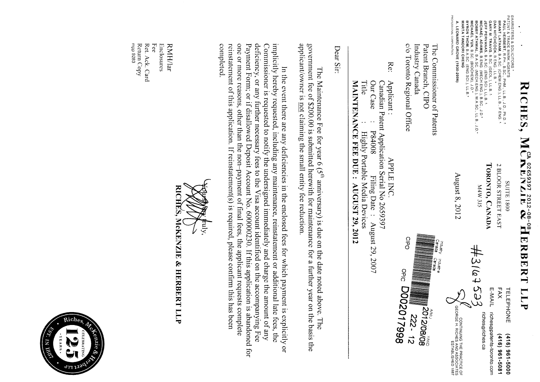 Document de brevet canadien 2659397. Taxes 20111208. Image 1 de 1