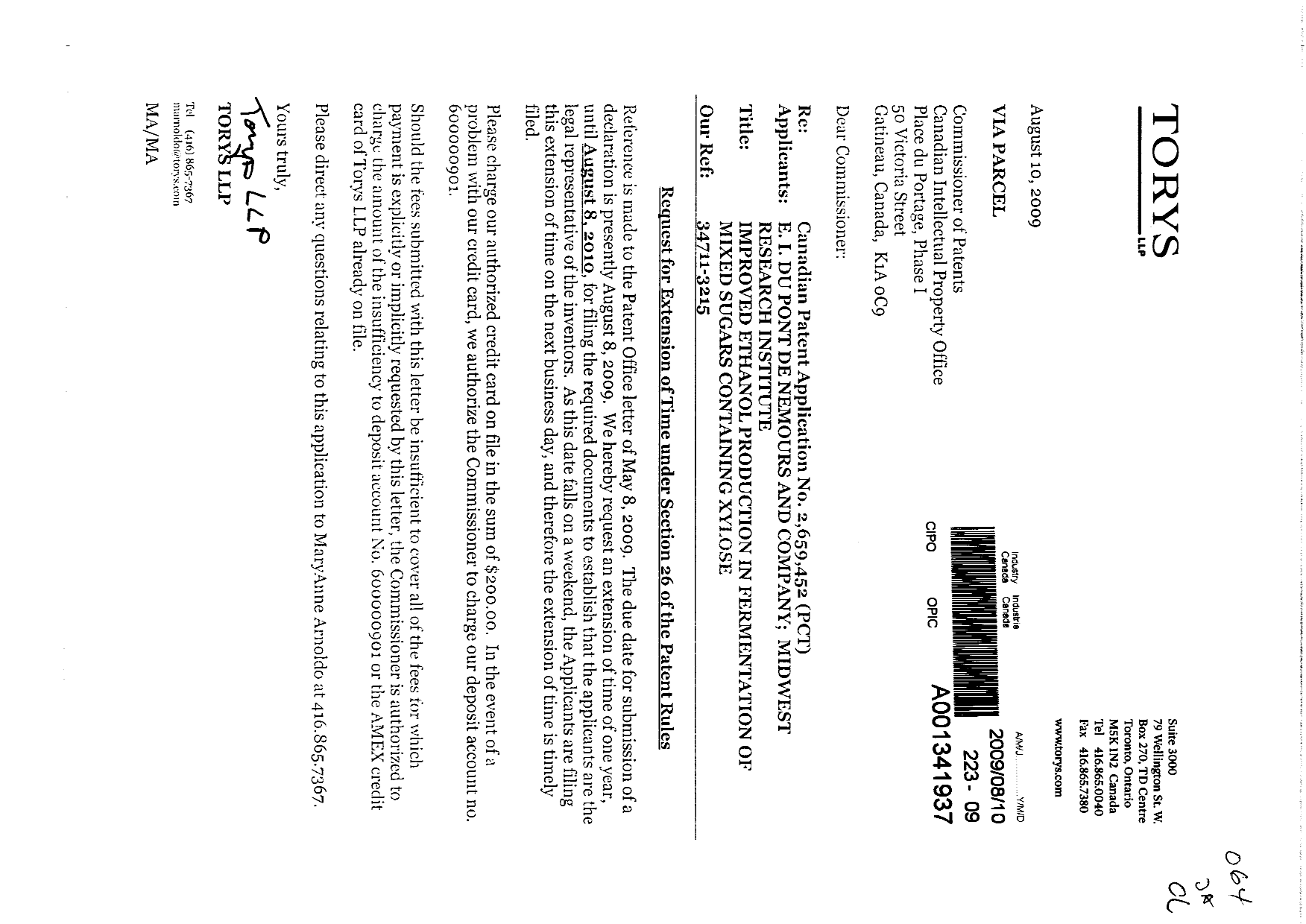 Document de brevet canadien 2659452. Correspondance 20081210. Image 1 de 1