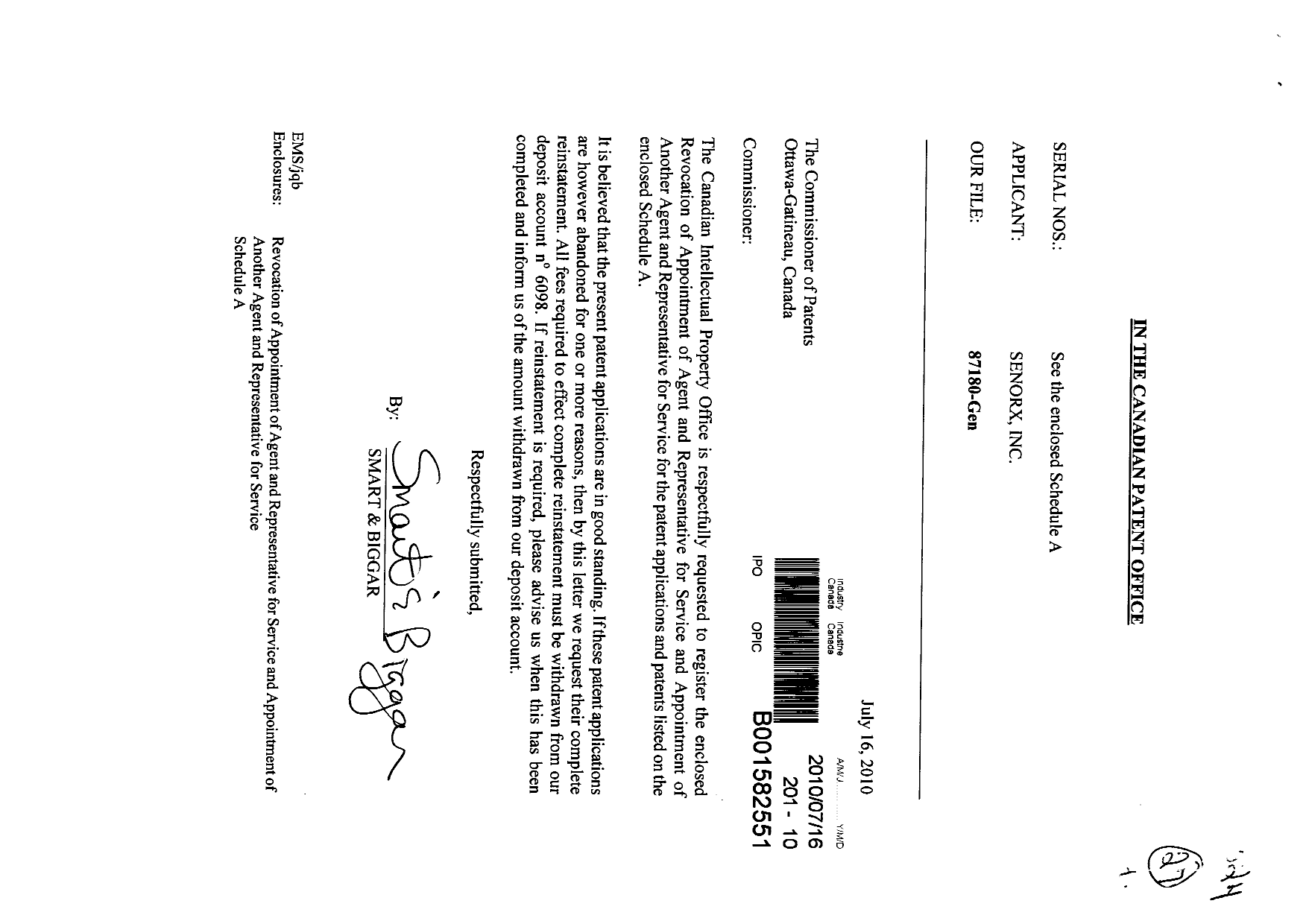 Canadian Patent Document 2659518. Correspondence 20100716. Image 1 of 3