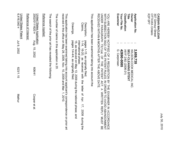 Document de brevet canadien 2659735. Poursuite-Amendment 20100730. Image 1 de 3