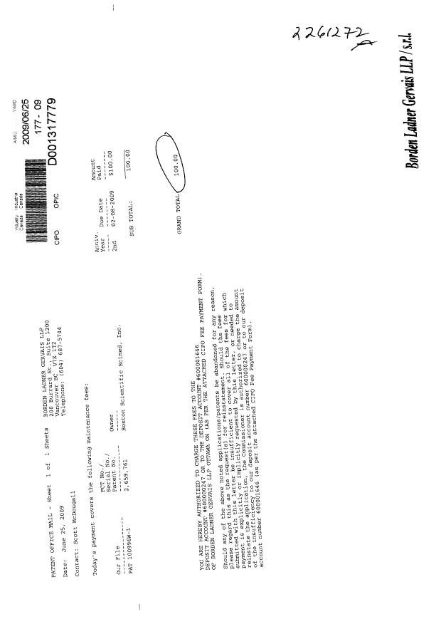 Canadian Patent Document 2659761. Fees 20090625. Image 1 of 1