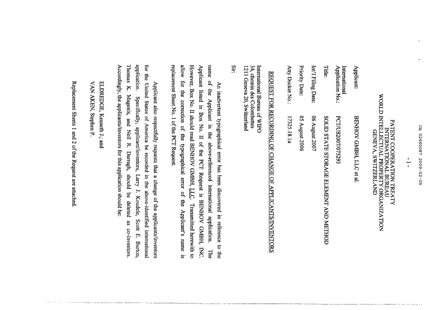 Document de brevet canadien 2660087. PCT 20090205. Image 1 de 7