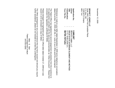 Canadian Patent Document 2660087. Correspondence 20091112. Image 1 of 1