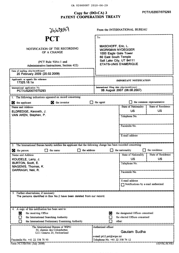 Document de brevet canadien 2660087. PCT 20100629. Image 1 de 1