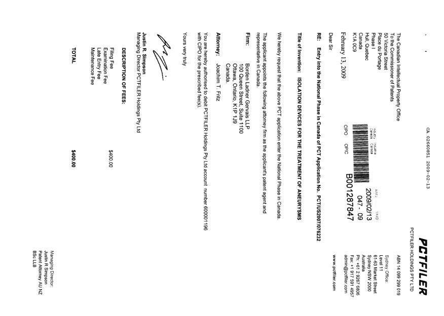 Document de brevet canadien 2660851. Cession 20090213. Image 1 de 1