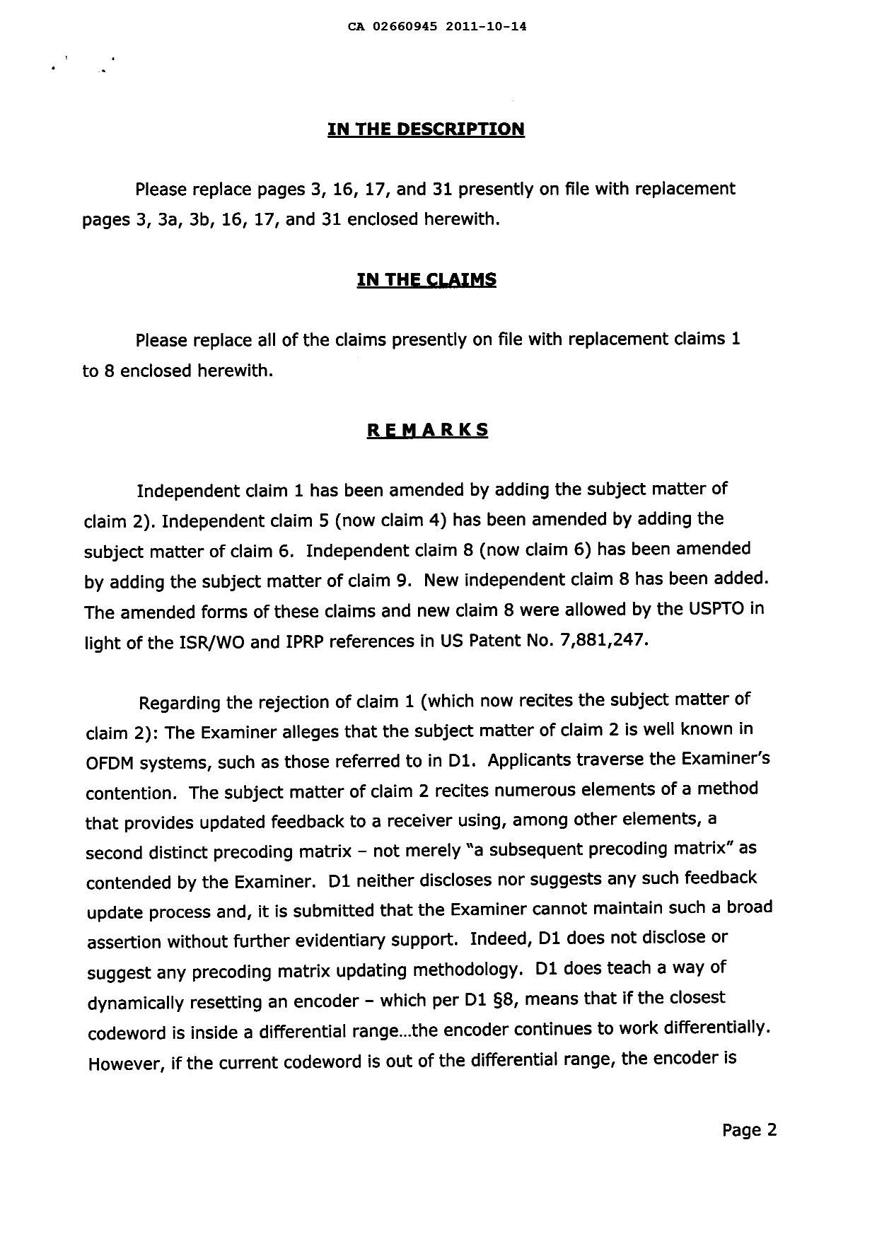 Canadian Patent Document 2660945. Prosecution-Amendment 20111014. Image 2 of 17