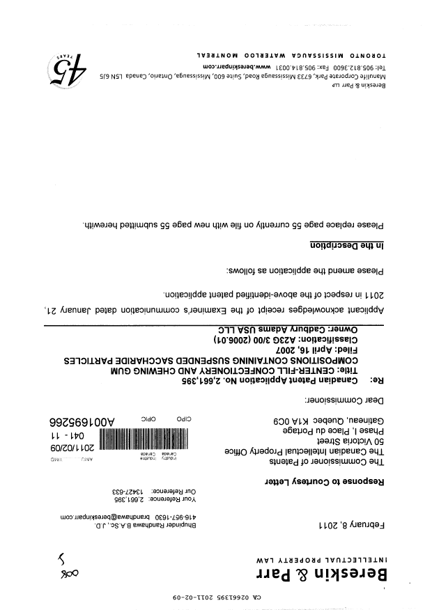 Canadian Patent Document 2661395. Prosecution-Amendment 20110209. Image 1 of 3