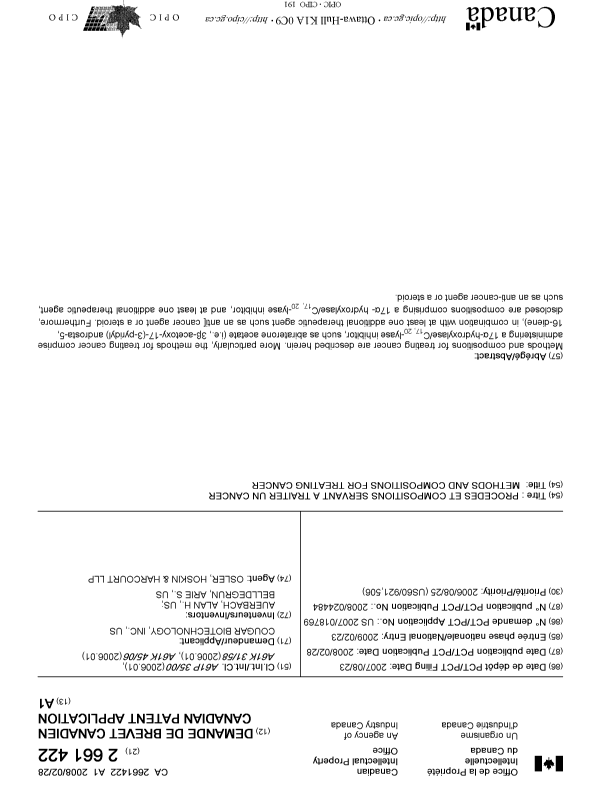 Document de brevet canadien 2661422. Page couverture 20090626. Image 1 de 1