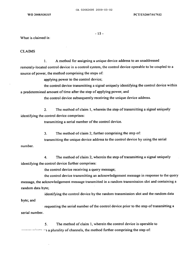 Document de brevet canadien 2662695. Revendications 20090302. Image 1 de 5