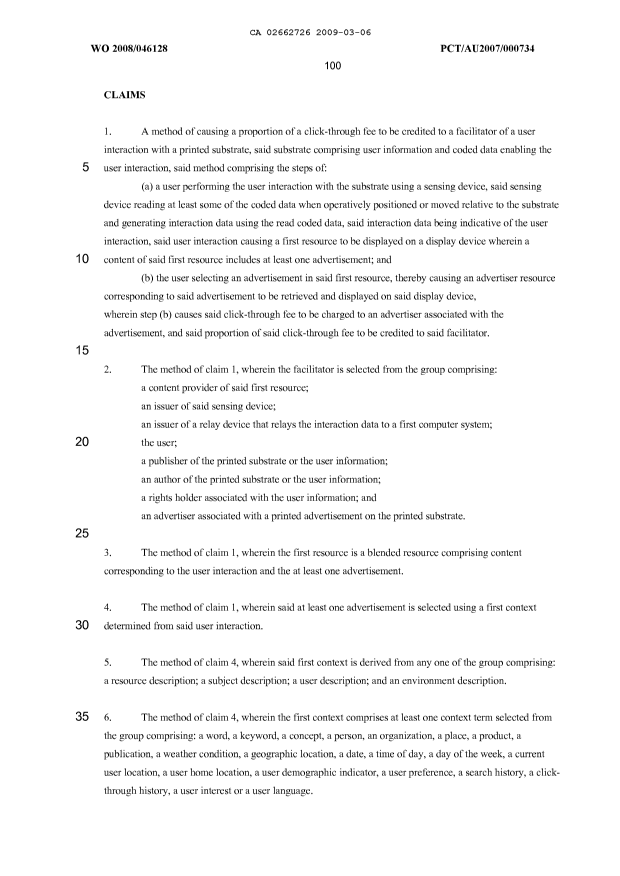 Document de brevet canadien 2662726. Revendications 20081206. Image 1 de 3