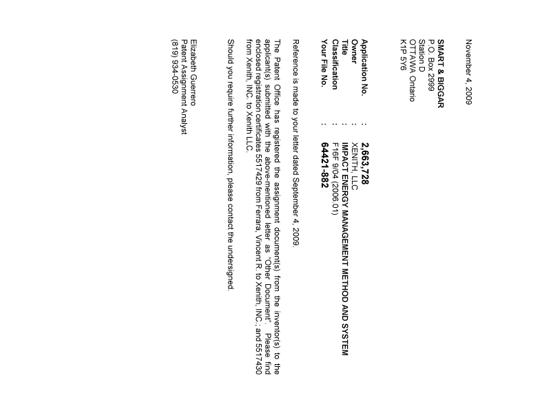 Canadian Patent Document 2663728. Correspondence 20091104. Image 1 of 1
