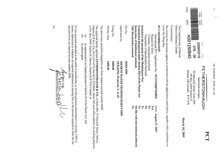 Document de brevet canadien 2663906. Cession 20090318. Image 1 de 3