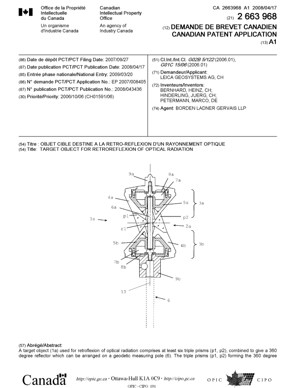 Canadian Patent Document 2663968. Cover Page 20090722. Image 1 of 2