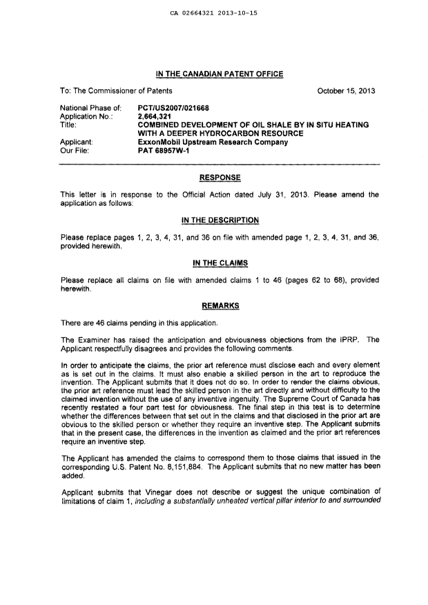 Canadian Patent Document 2664321. Prosecution-Amendment 20131015. Image 2 of 18