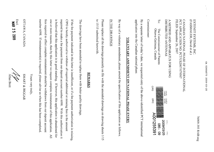 Document de brevet canadien 2664573. Poursuite-Amendment 20090325. Image 1 de 16
