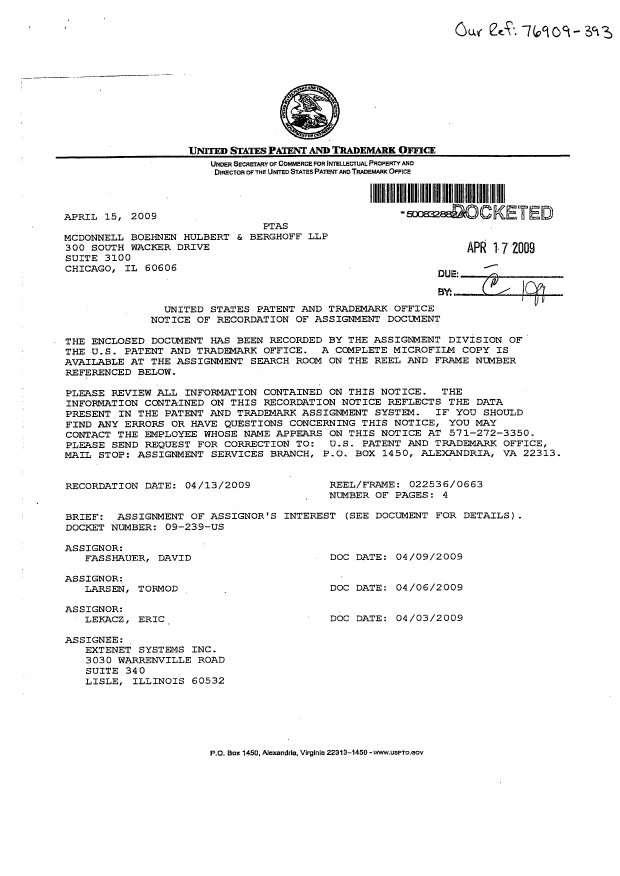 Document de brevet canadien 2664573. Cession 20090722. Image 2 de 7