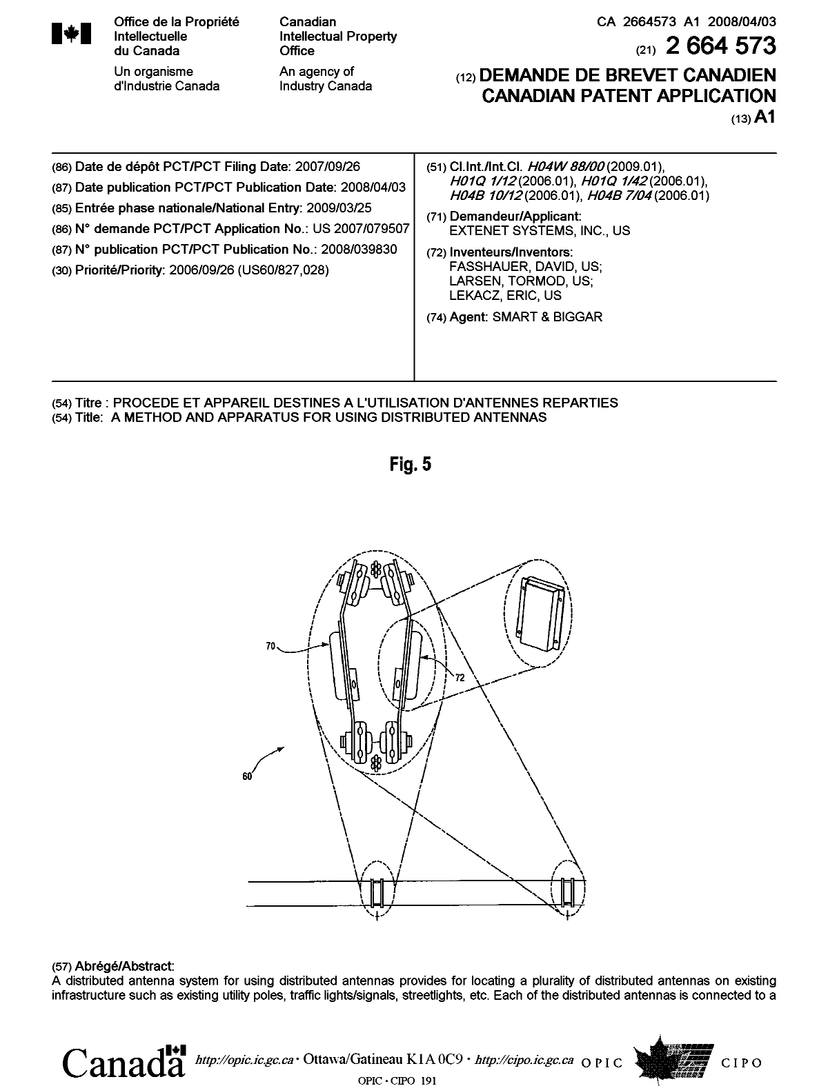 Document de brevet canadien 2664573. Page couverture 20120703. Image 1 de 2