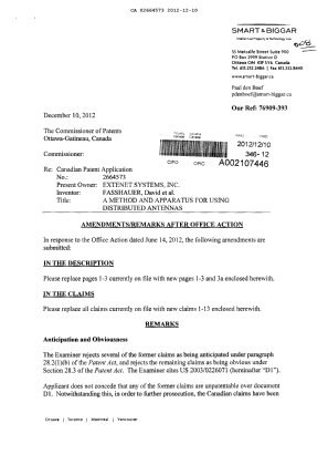 Document de brevet canadien 2664573. Poursuite-Amendment 20121210. Image 1 de 11