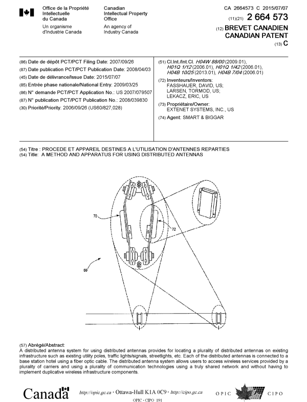 Canadian Patent Document 2664573. Cover Page 20150629. Image 1 of 1
