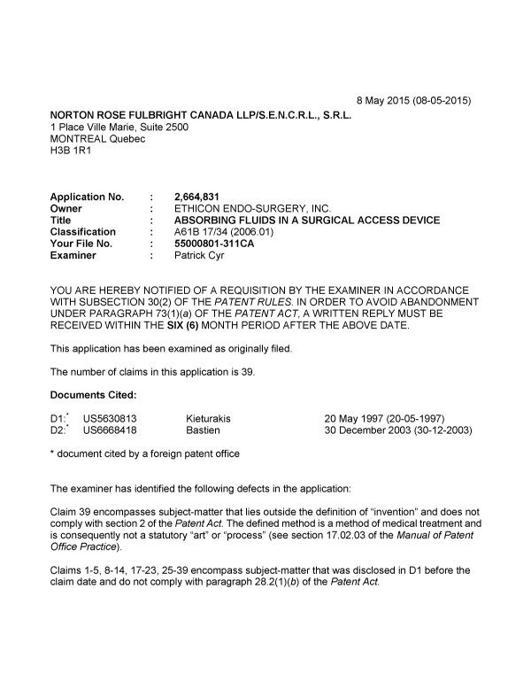 Document de brevet canadien 2664831. Poursuite-Amendment 20150508. Image 1 de 4