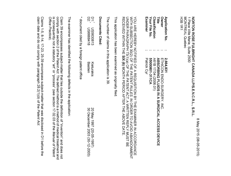 Canadian Patent Document 2664831. Prosecution-Amendment 20150508. Image 1 of 4