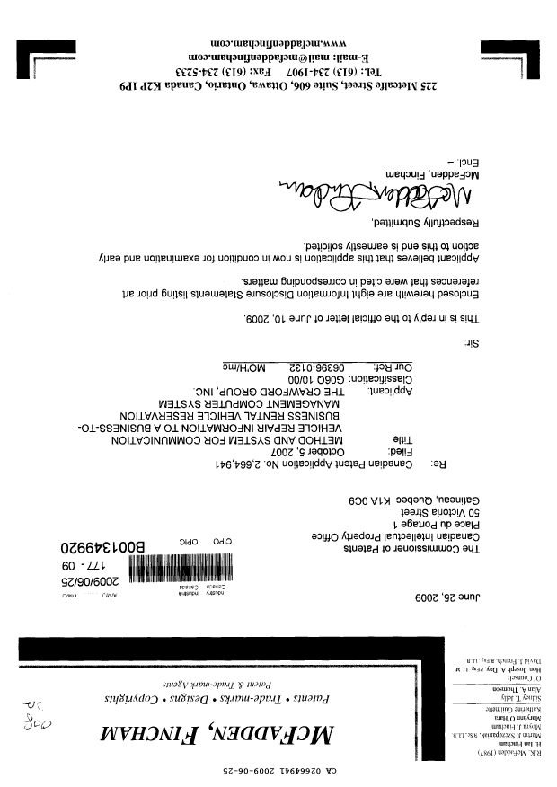 Canadian Patent Document 2664941. Prosecution-Amendment 20090625. Image 1 of 1