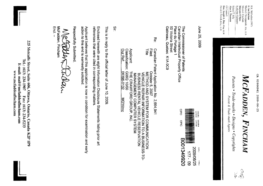 Document de brevet canadien 2664941. Poursuite-Amendment 20090625. Image 1 de 1