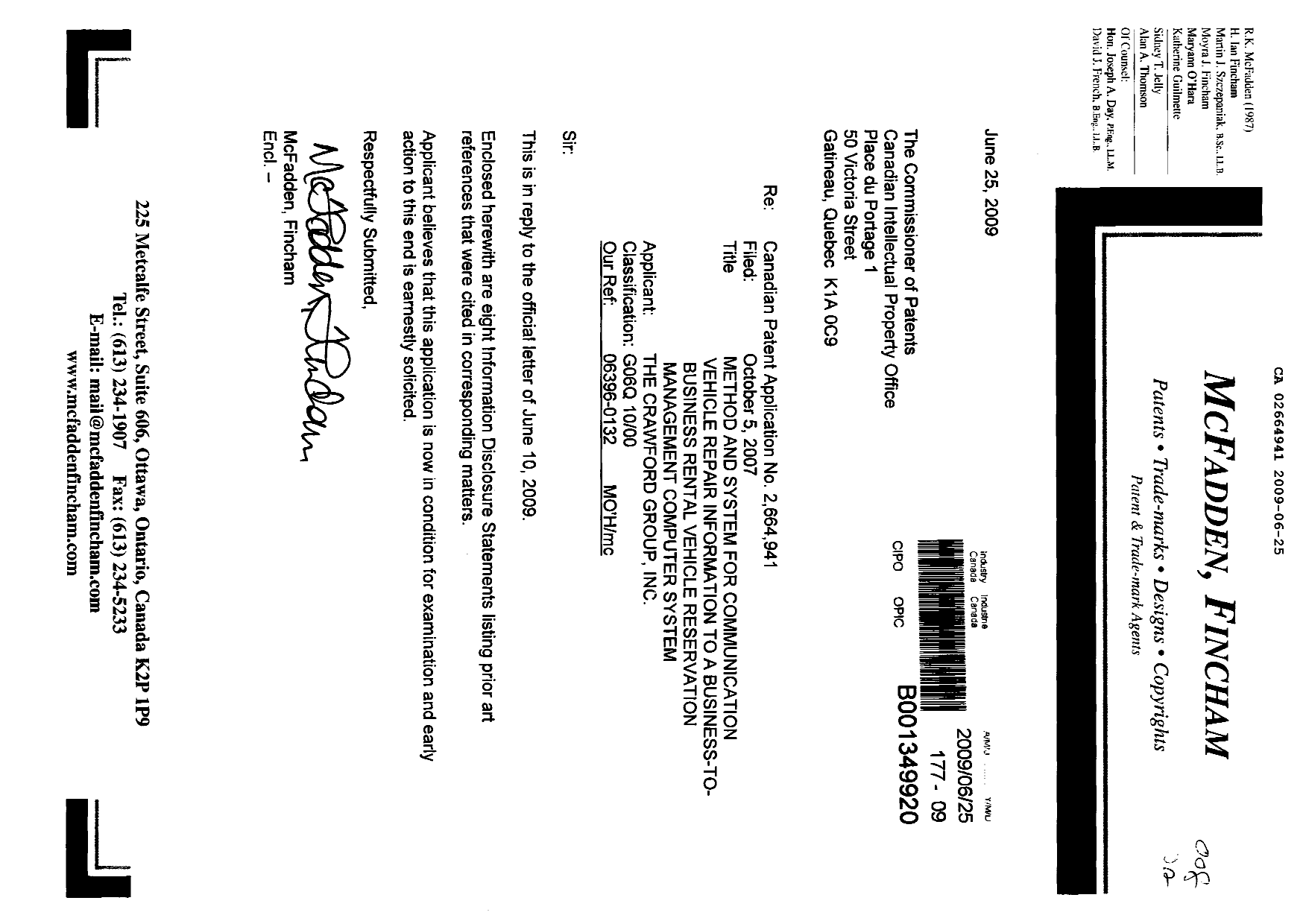 Canadian Patent Document 2664941. Prosecution-Amendment 20090625. Image 1 of 1