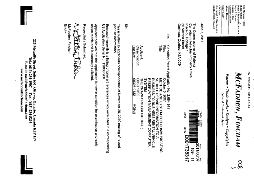 Document de brevet canadien 2664941. Poursuite-Amendment 20110607. Image 1 de 1
