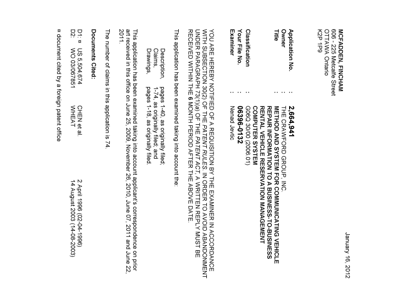 Document de brevet canadien 2664941. Poursuite-Amendment 20120116. Image 1 de 5