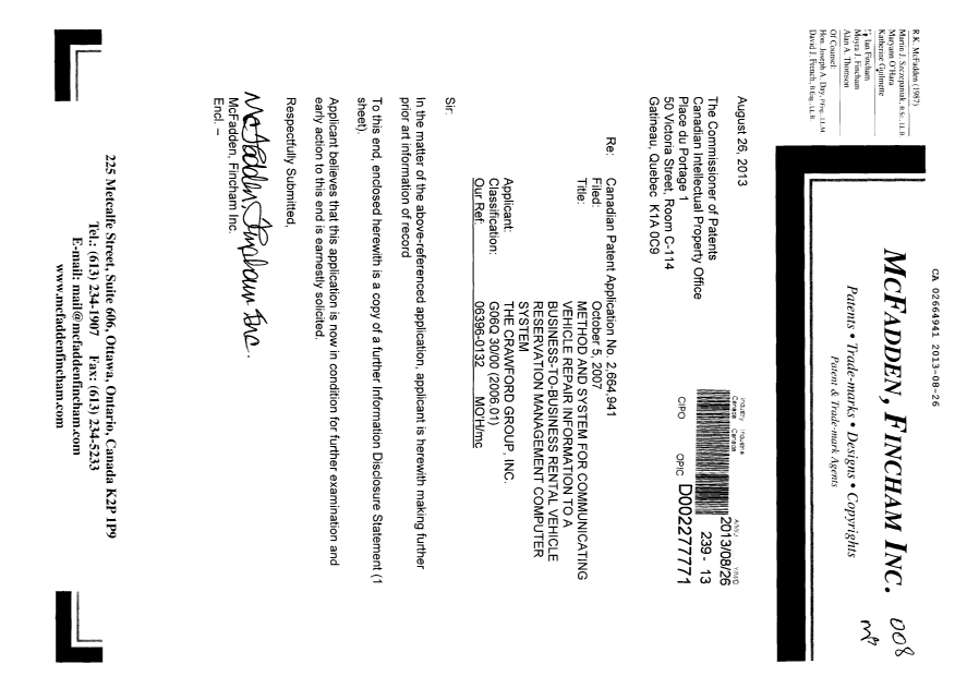 Document de brevet canadien 2664941. Poursuite-Amendment 20130826. Image 1 de 1