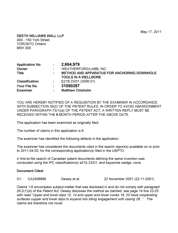Canadian Patent Document 2664979. Prosecution-Amendment 20110517. Image 1 of 2