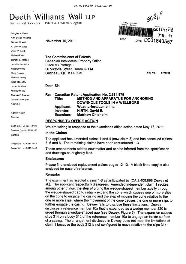 Canadian Patent Document 2664979. Prosecution-Amendment 20111110. Image 1 of 6