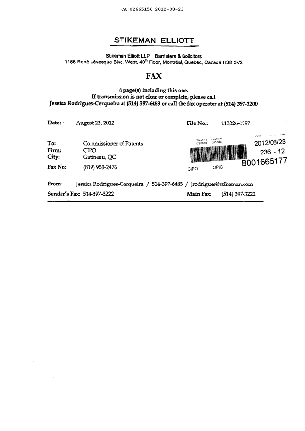 Document de brevet canadien 2665156. Poursuite-Amendment 20120823. Image 5 de 5