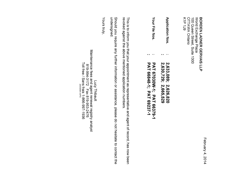 Canadian Patent Document 2665529. Correspondence 20140204. Image 1 of 1