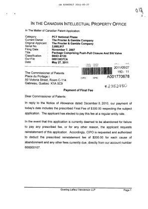 Document de brevet canadien 2665917. Correspondance 20110527. Image 1 de 2