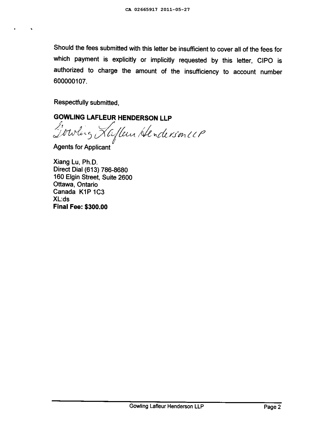 Canadian Patent Document 2665917. Correspondence 20110527. Image 2 of 2