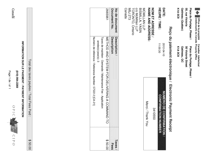 Document de brevet canadien 2665961. Taxes 20111210. Image 1 de 1
